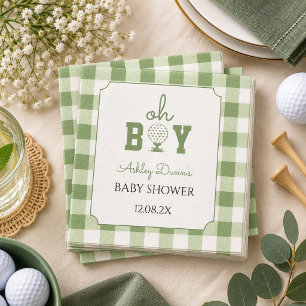 Sage Green Gingham Golf Baby Shower Napkins