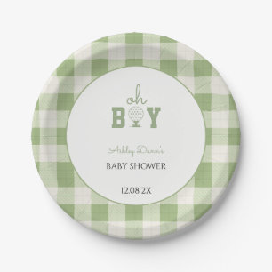 Sage Green Gingham Golf Baby Shower Paper Plates