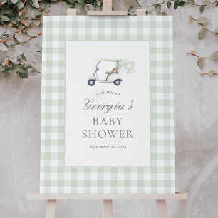 Sage Green Gingham Golf Baby Shower Welcome Sign