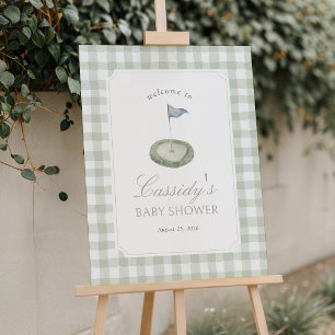 Sage Green Gingham Golf Baby Shower Welcome Sign