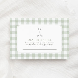 Sage Green Gingham Golf Diaper Raffle Ticket Enclosure Card