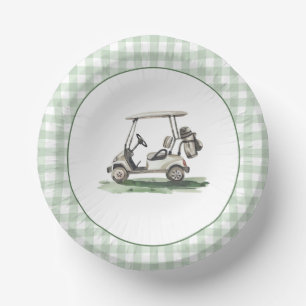 Sage Green Gingham Golf New to the Club Paper Bowls