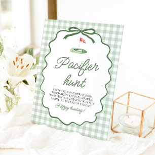 Sage Green Gingham Golf Pacifier Hunt Baby Shower Pedestal Sign