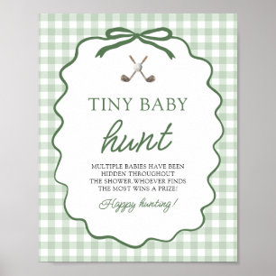 Sage Green Gingham Golf Tiny Baby Hunt Baby Shower Poster
