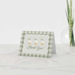 Sage Green Gingham Goose Buffalo Check Baby Shower Thank You Card