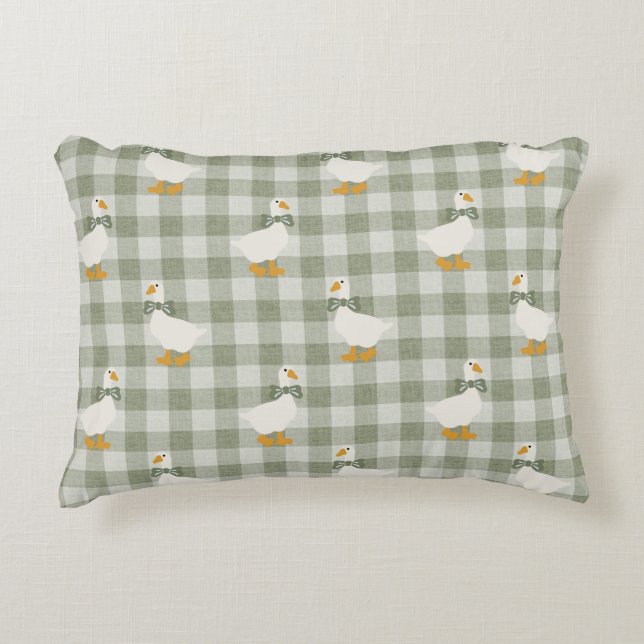 Sage Green Gingham Goose Buffalo Check Nursery  Accent Pillow (Front)