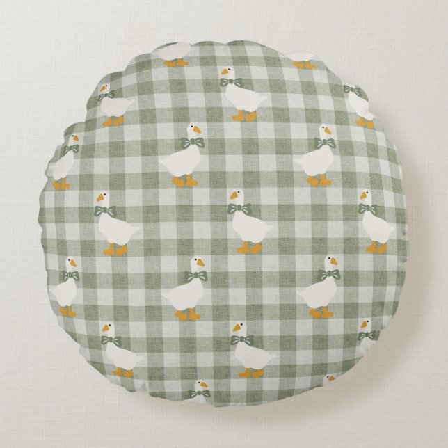Sage Green Gingham Goose Buffalo Check Nursery  Round Pillow (Front)