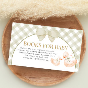 Sage Green Gingham Goose Shower Books for Baby Enclosure Card