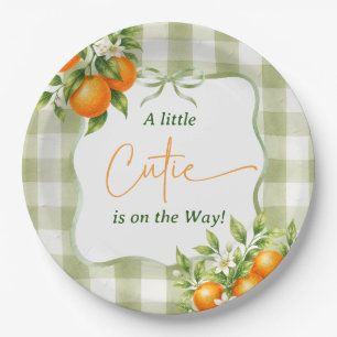 Sage Green Gingham Little Cutie Baby Shower Paper Plates