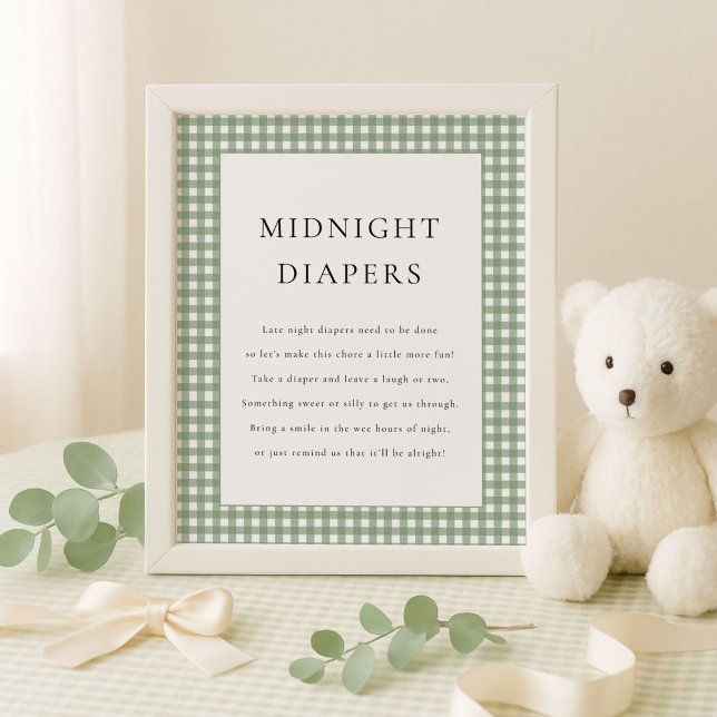 Sage Green Gingham Midnight Diaper Baby Shower Poster (Creator Uploaded)