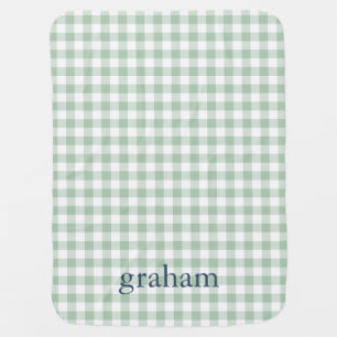 Sage Green Gingham Monogrammed Baby Blanket