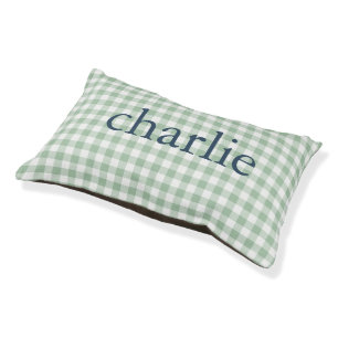 Sage Green Gingham Monogrammed Pet Bed