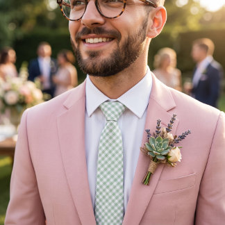Sage Green Gingham Neck Tie