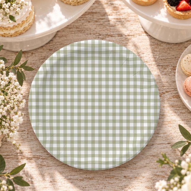 Sage Green Gingham Paper Plates (Creator Uploaded)