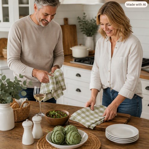Sage Green Gingham Pattern Plaid Check Cloth Napkin