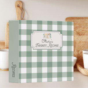 Sage Green Gingham Pattern Recipe Cookbook 3 Ring Binder
