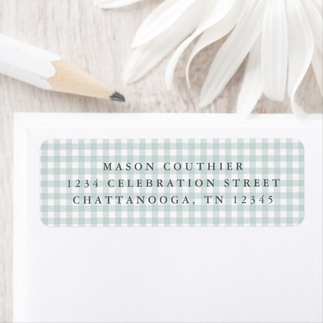 Sage Green Gingham Pattern Return Address Label (Insitu)