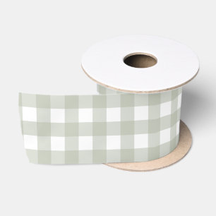Sage Green Gingham Pattern Satin Ribbon