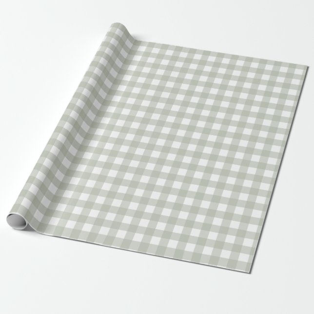 Sage Green Gingham Pattern Wrapping Paper (Unrolled)