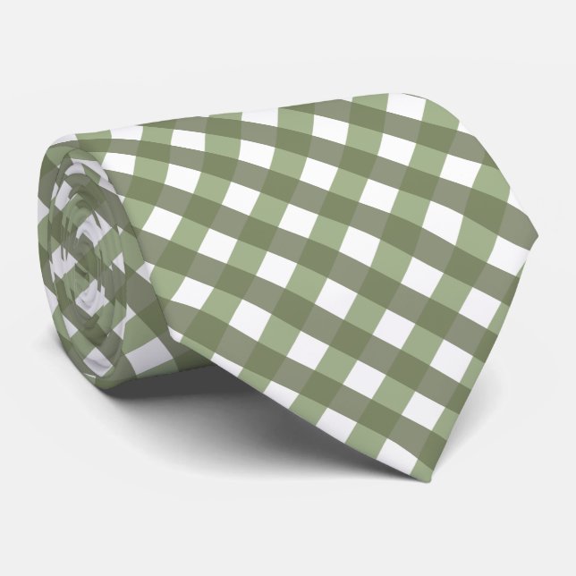 Sage Green Gingham Patterned   Neck Tie (Rolled)