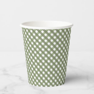 Sage Green Gingham Patterned Paper Cups