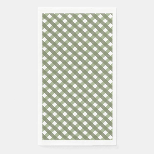 Sage Green Gingham Patterned   Paper Guest Towels (Front)