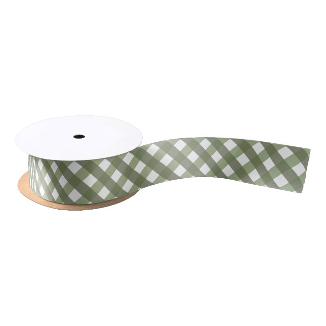 Sage Green Gingham Patterned   Satin Ribbon (Spool)