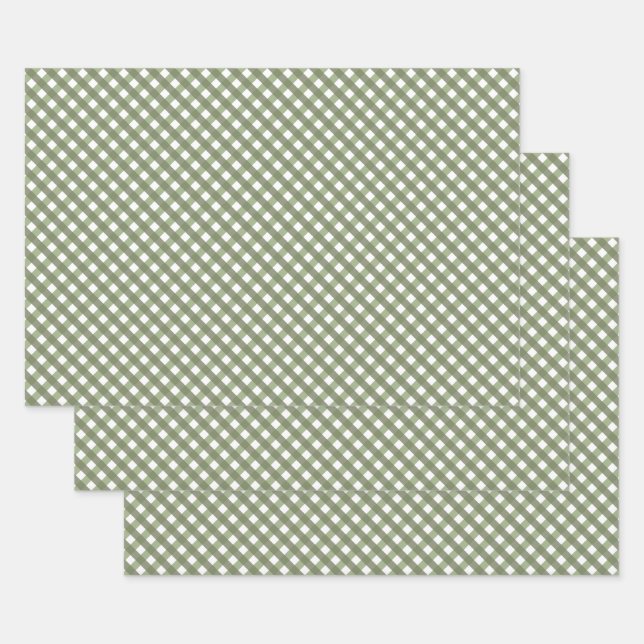 Sage Green Gingham Patterned    Wrapping Paper Sheets (Set)