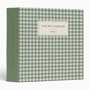 Sage Green Gingham Personalized Family Photo 3 Ring Binder