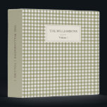 Sage Green Gingham Personalized Family Photo 3 Ring Binder<br><div class="desc">This personalized binder features a classic olive sage green gingham pattern with a clean cream label on the front and spine for your family name and volume number — a beautiful way to organize and display printed photos. Perfect for family photo albums, yearly memory books, or keeping cherished photos in...</div>