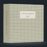 Sage Green Gingham Personalized Family Photo 3 Ring Binder<br><div class="desc">This personalized binder features a classic olive sage green gingham pattern with a clean cream label on the front and spine for your family name and volume number — a beautiful way to organize and display printed photos. Perfect for family photo albums, yearly memory books, or keeping cherished photos in...</div>