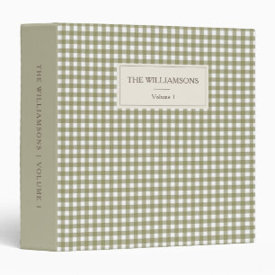 Sage Green Gingham Personalized Family Photo 3 Ring Binder