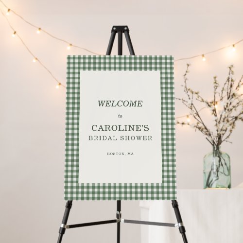 Sage Green Gingham Plaid Bridal Shower Welcome Foam Board