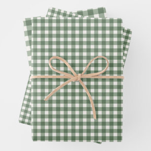 Sage Green Gingham Plaid Christmas Wrapping Paper Sheets