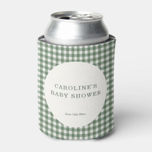Sage Green Gingham Plaid Custom Baby Shower Can Cooler