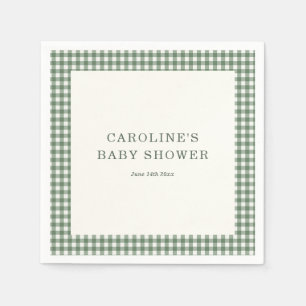 Sage Green Gingham Plaid Custom Baby Shower Napkins
