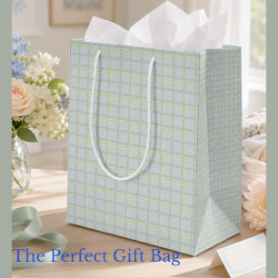 Sage Green Gingham Plaid Gift Bag Classic Check