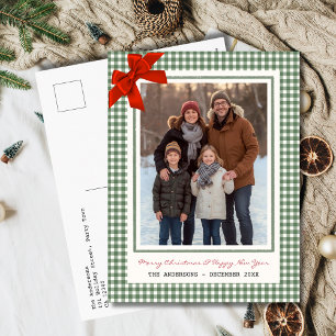 Sage Green Gingham Plaid Multi Photo Christmas Holiday Postcard