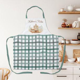 Sage Green Gingham Plaid Pattern Baking Supplies Apron