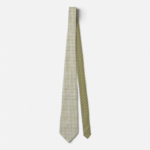 Sage Green Gingham Plaid Patterned Neck Tie