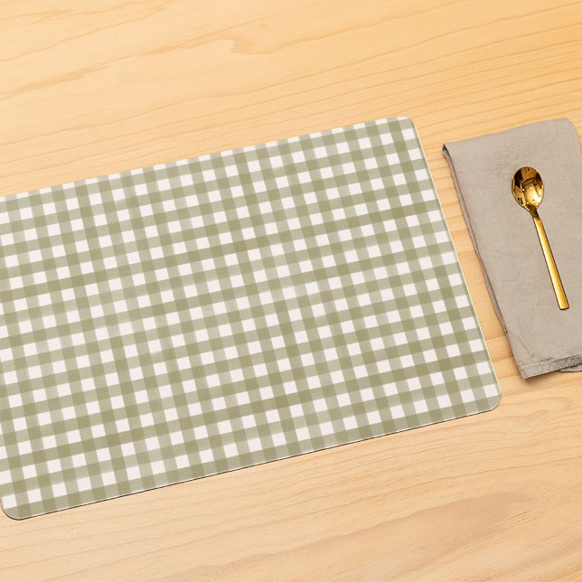 Sage Green Gingham Plaid Patterned Placemat (Creator Uploaded)