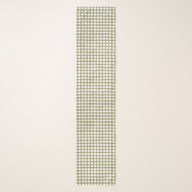 Sage Green Gingham Plaid Patterned Scarf (Front)