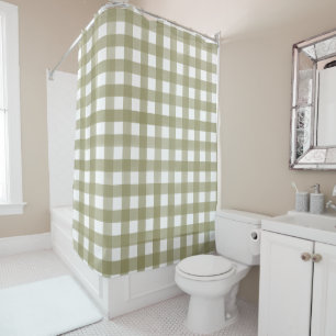 Sage Green Gingham Plaid Patterned Shower Curtain