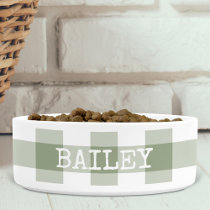 Sage Green Gingham Plaid Personalized Dog Bowl