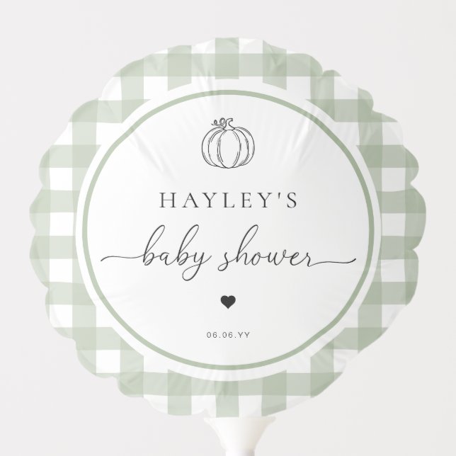 Sage Green Gingham Pumpkin Baby Shower Balloon (Front)