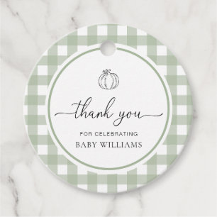 Sage Green Gingham Pumpkin Baby Shower Favor Tags