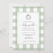 Sage Green Gingham Pumpkin Baby Sprinkle Invitation