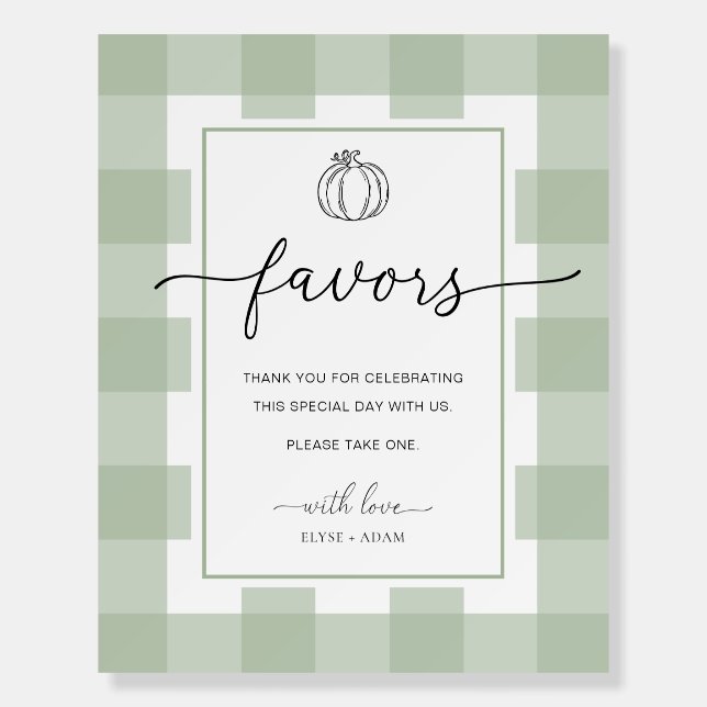 Sage Green Gingham Pumpkin Favors Foam Board (Front)