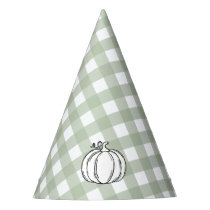 Sage Green Gingham Pumpkin Party Hat