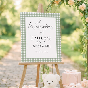 Sage Green Gingham Script Welcome Baby Shower  Foam Board